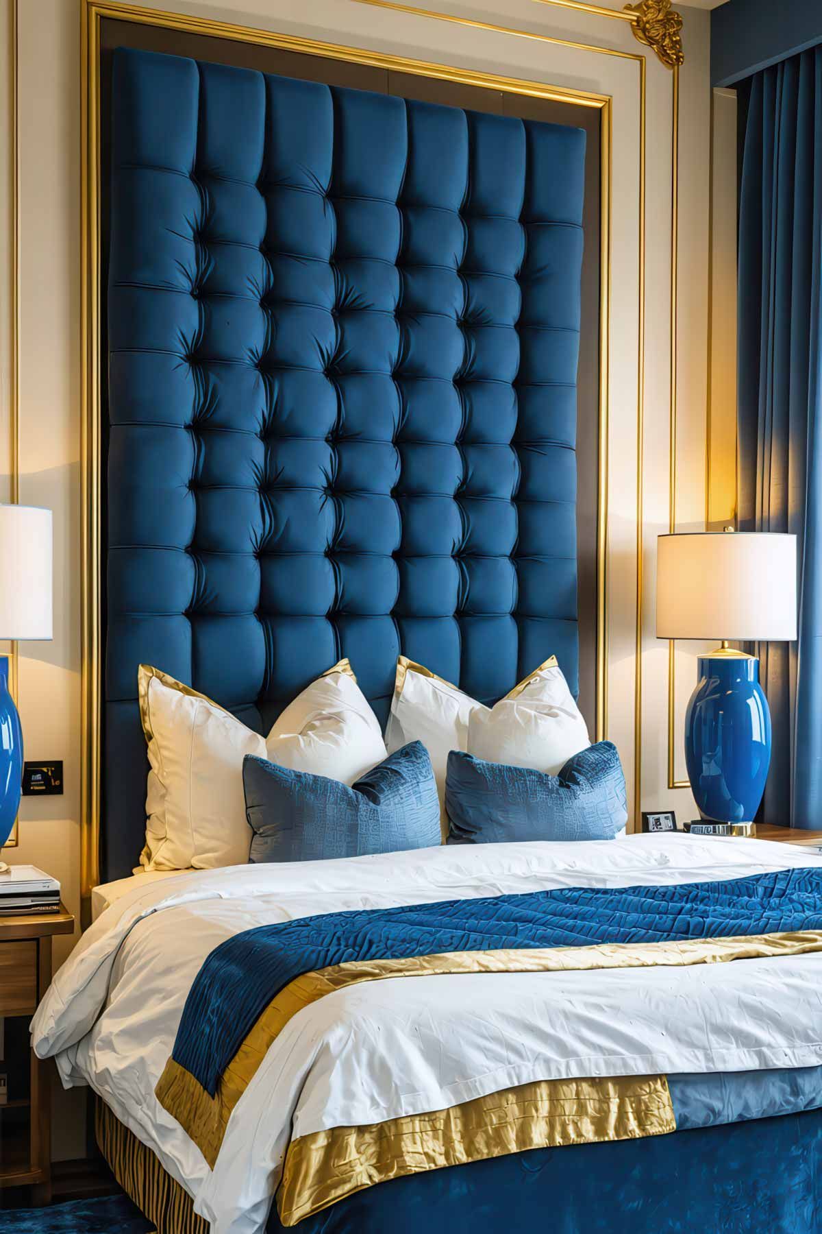 A statement headboard to draw focus in a master bedroom