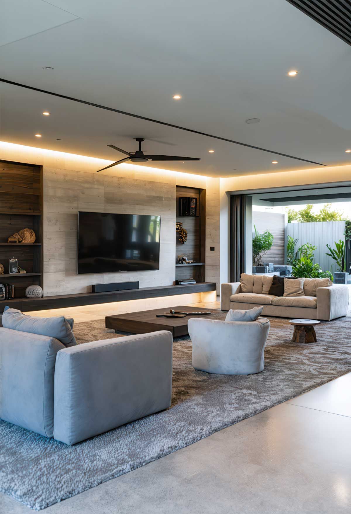 A comfortable Australian games room with a beautiful polished concrete floor