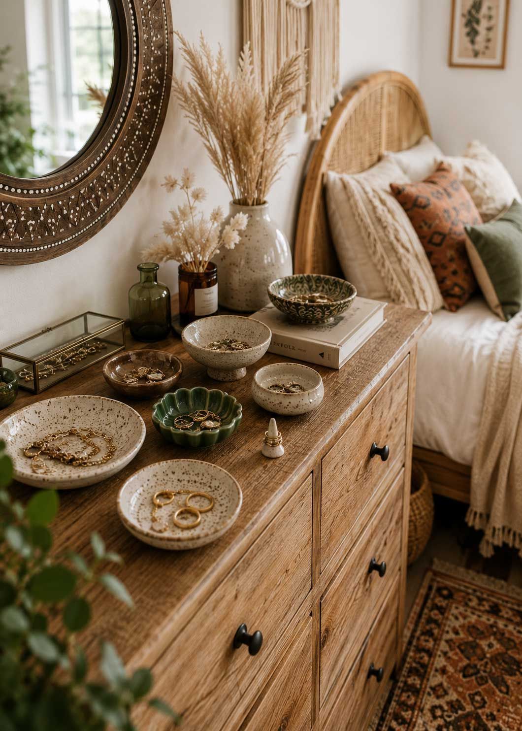 Make use of a mix of decorative bowls to hold your jewellery