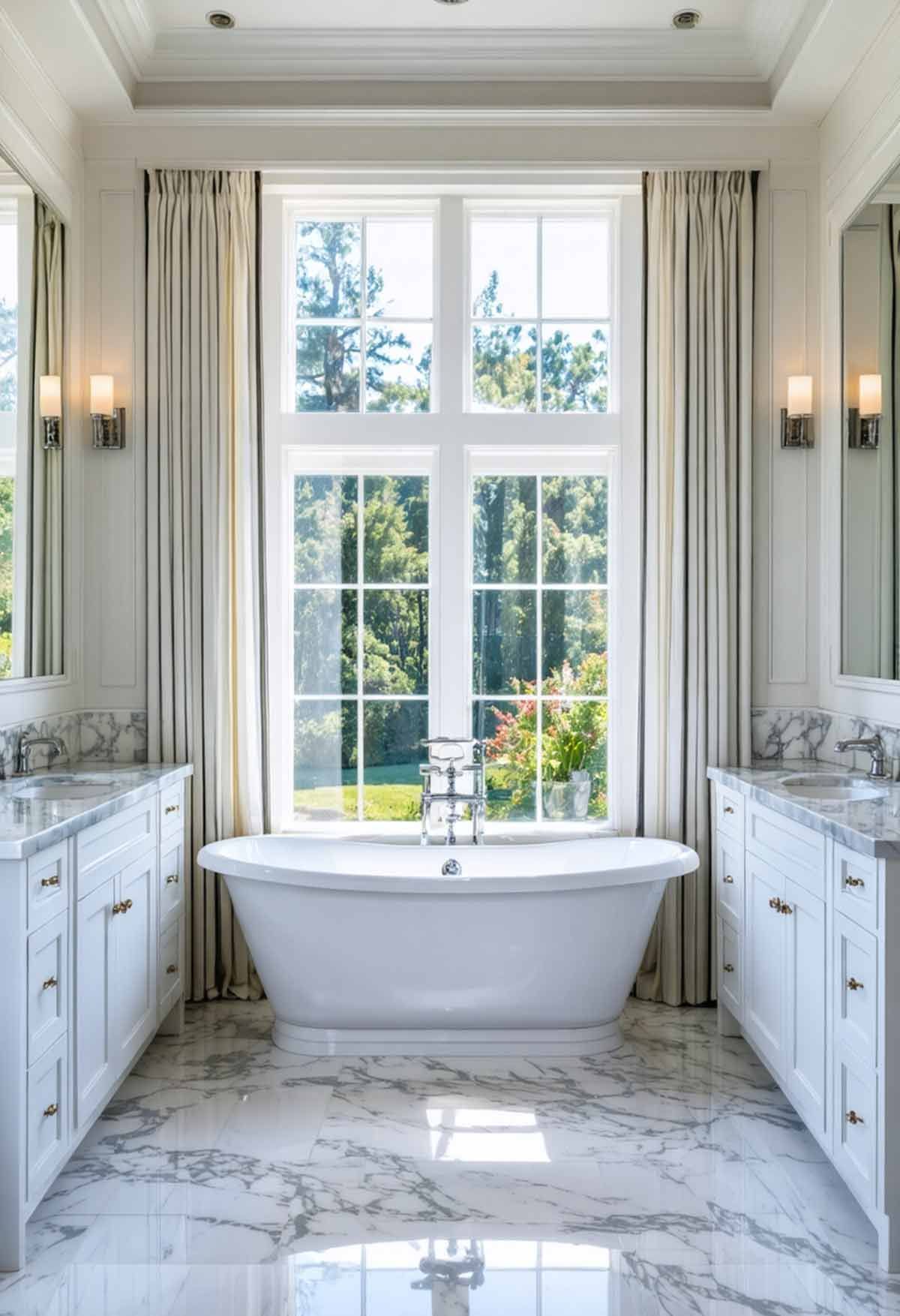 A beautiful Hamptons styled bathroom in neutral colours and quality materials