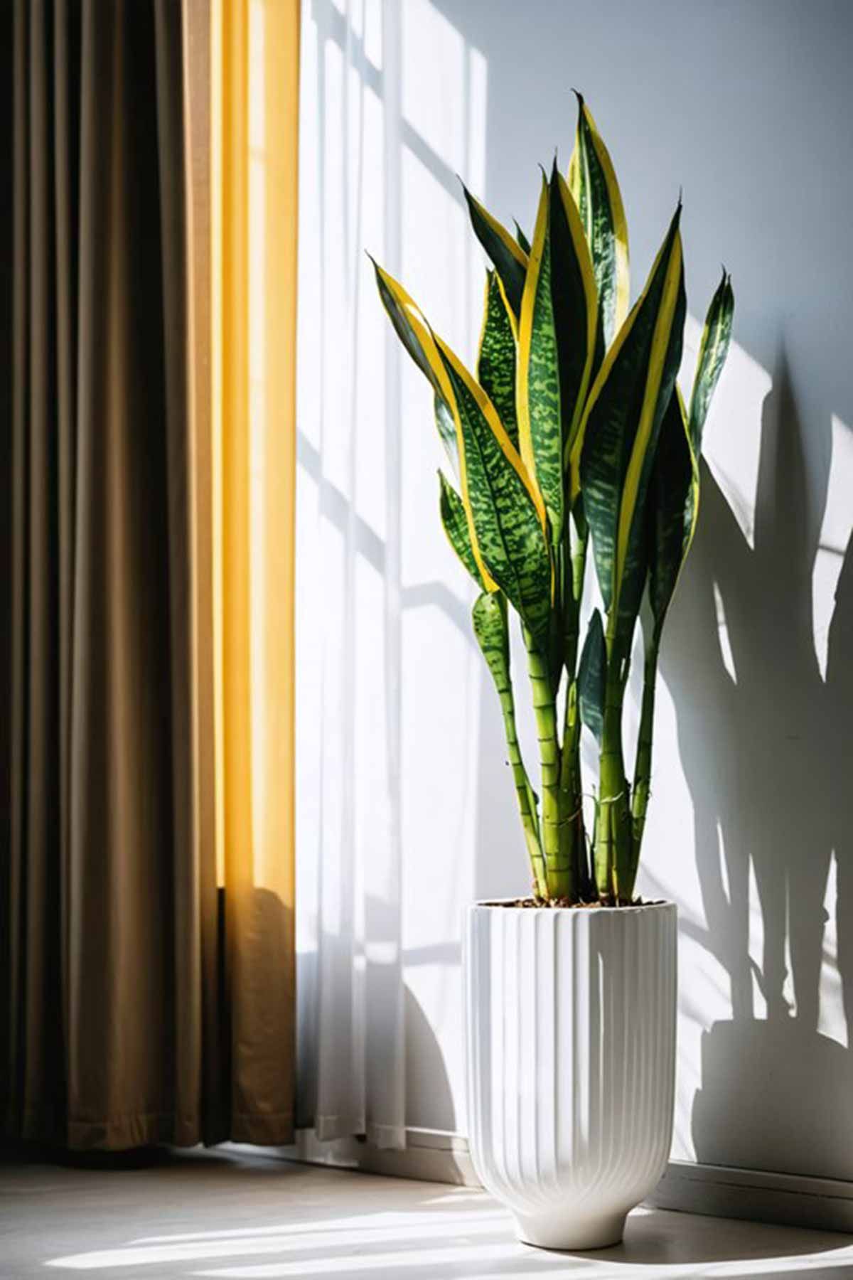 A snake plant happy in the sunlit indoor setting. 