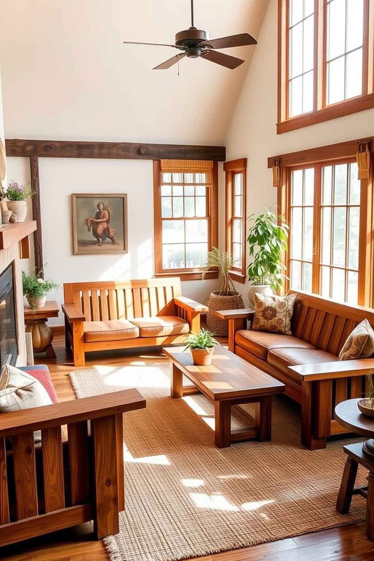 Mission style furnishings in a bright modern living room