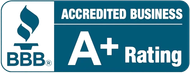 A blue sign that says accredited business a+ rating