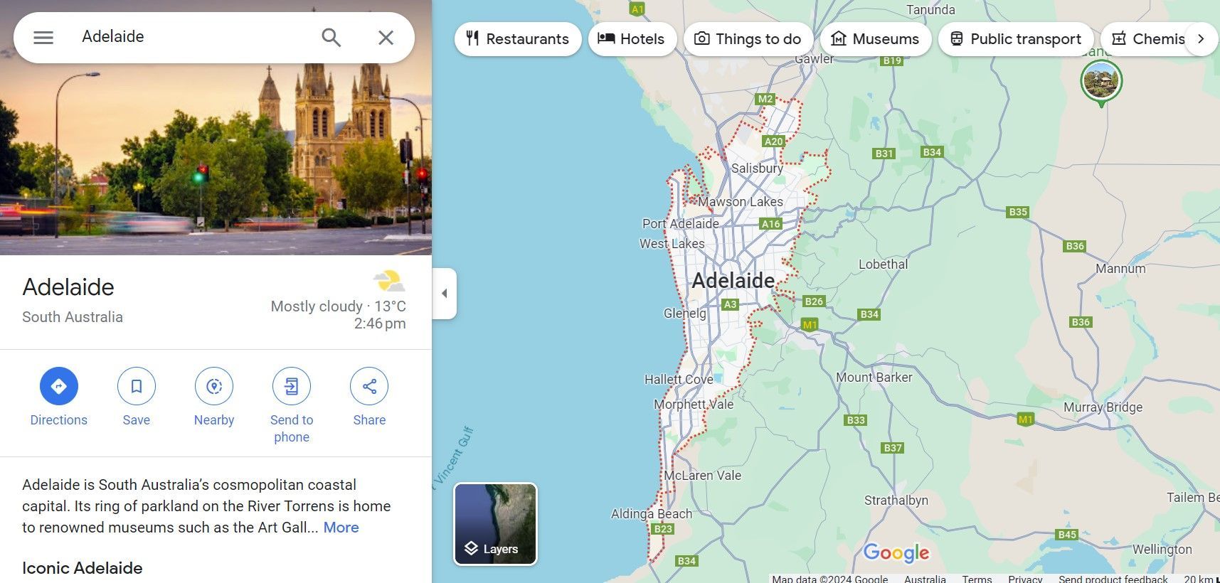 An example of a Google MyBusiness Map in Adelaide. 