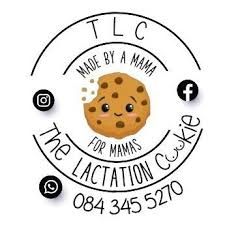 Logo for “The Lactation Cookie,” with a cookie, social icons, and phone number 084 345 5270