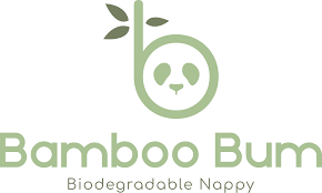 Bamboo Bum logo with green bamboo and panda face, plus the text “Bamboo Bum” and “Biodegradable Nappy”
