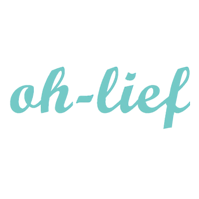 Teal script text reading “oh-lief” on a white background
