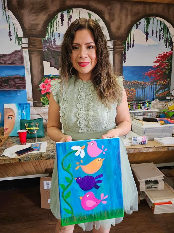 woman and her bird painting