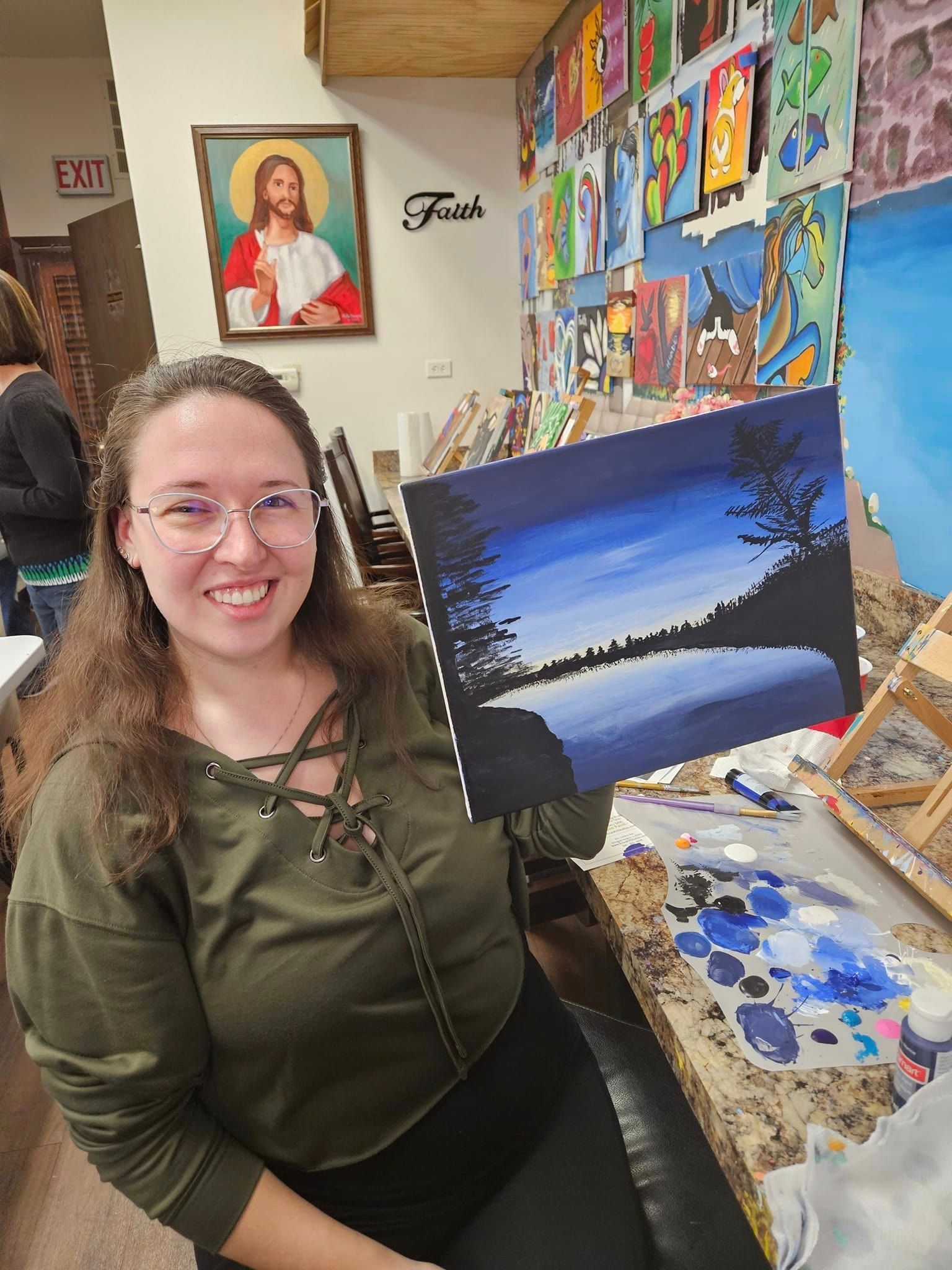 woman and river painting