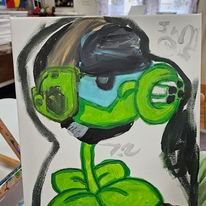 A painting of a frog wearing a helmet and goggles.