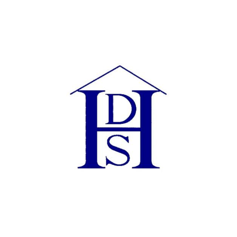 Blue logo with stylized HDS letters and a roofline above them