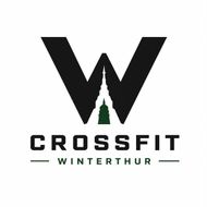 Schwarzes CrossFit Winterthur-Logo mit stilisiertem W und grünem Akzent auf weißem Hintergrund