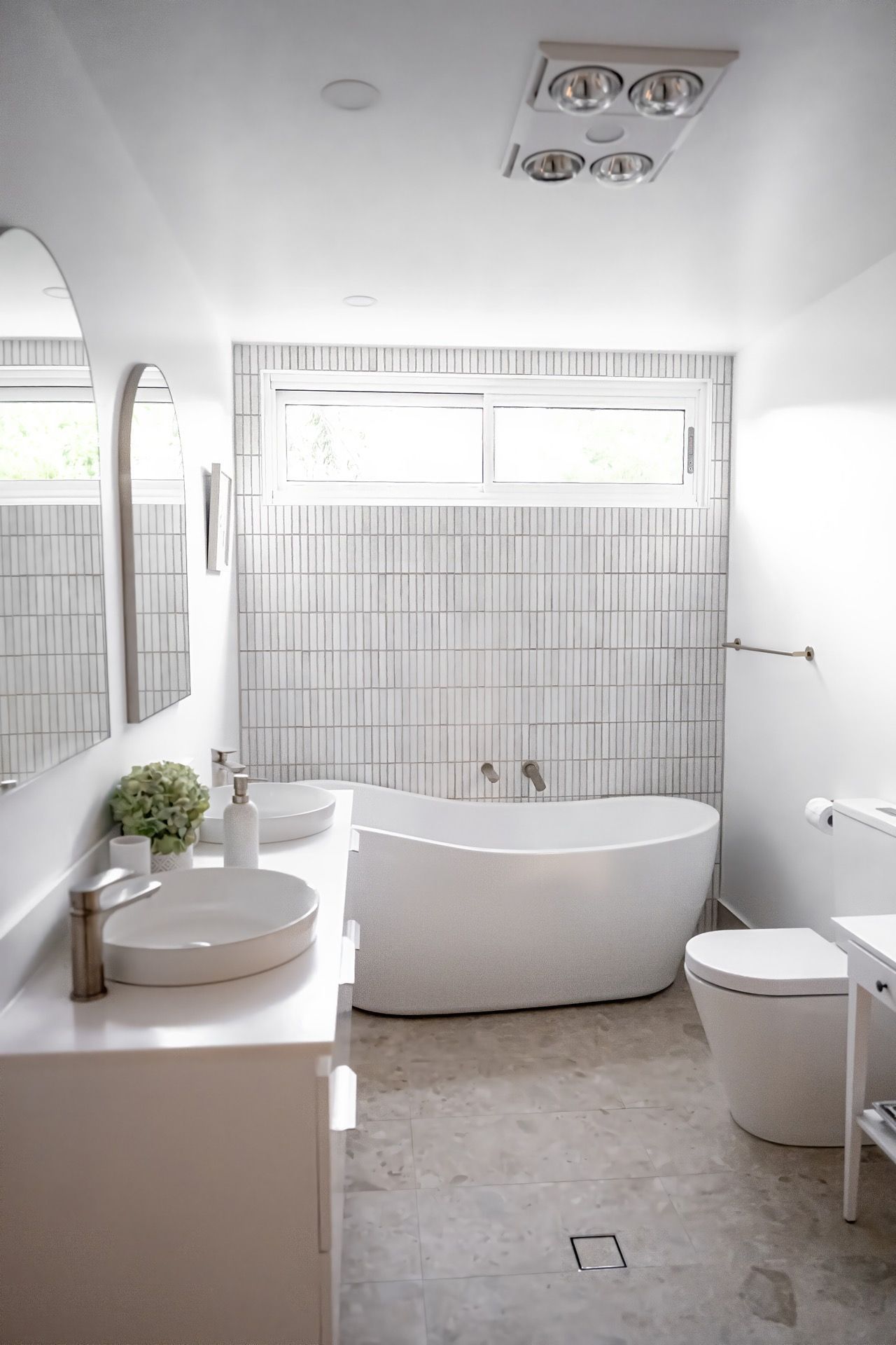 Minimalist White Bathroom With Freestanding Tub — Prime Built in Mittagong, NSW