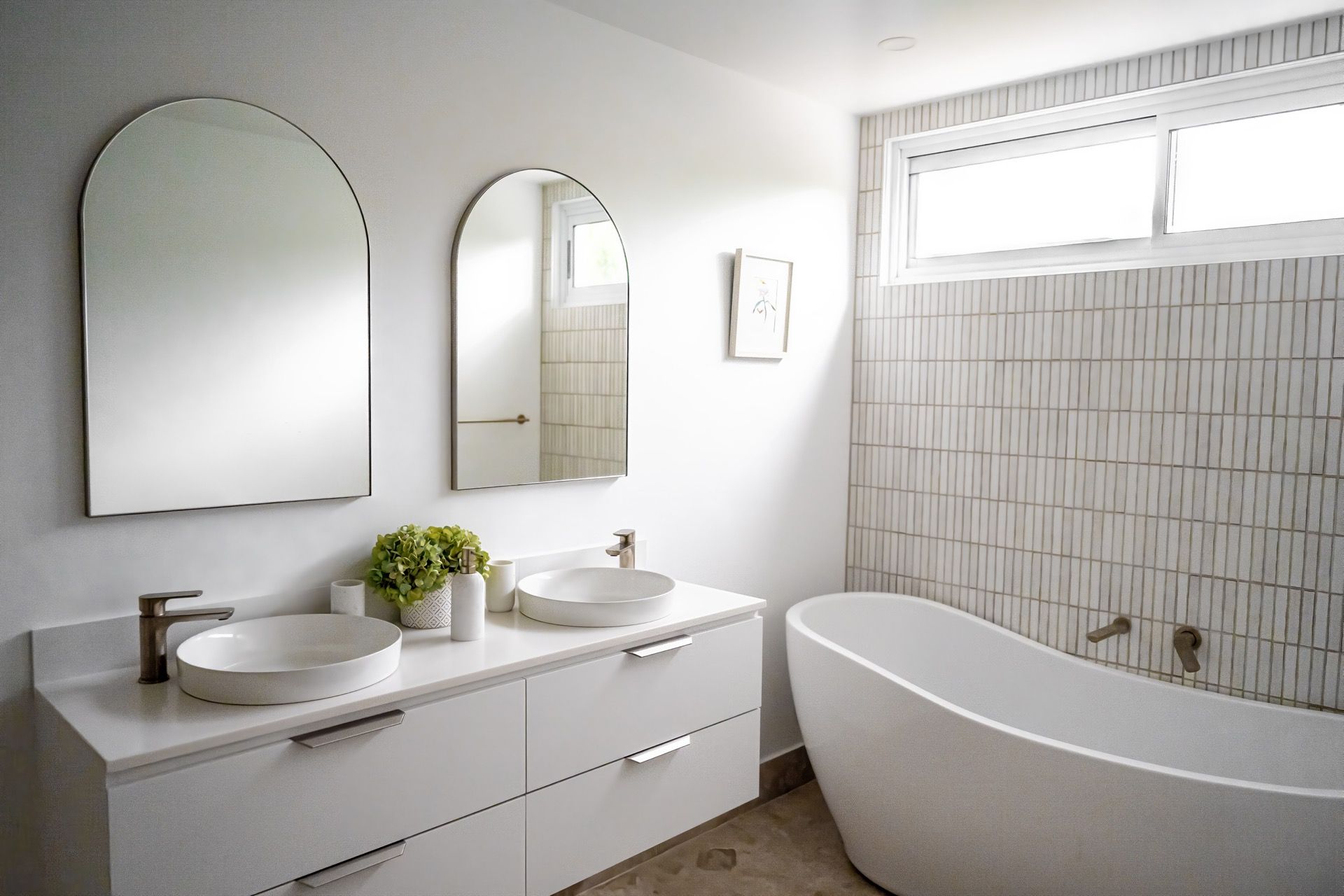Modern White Bathroom With Double Sinks — Prime Built in Bowral, NSW