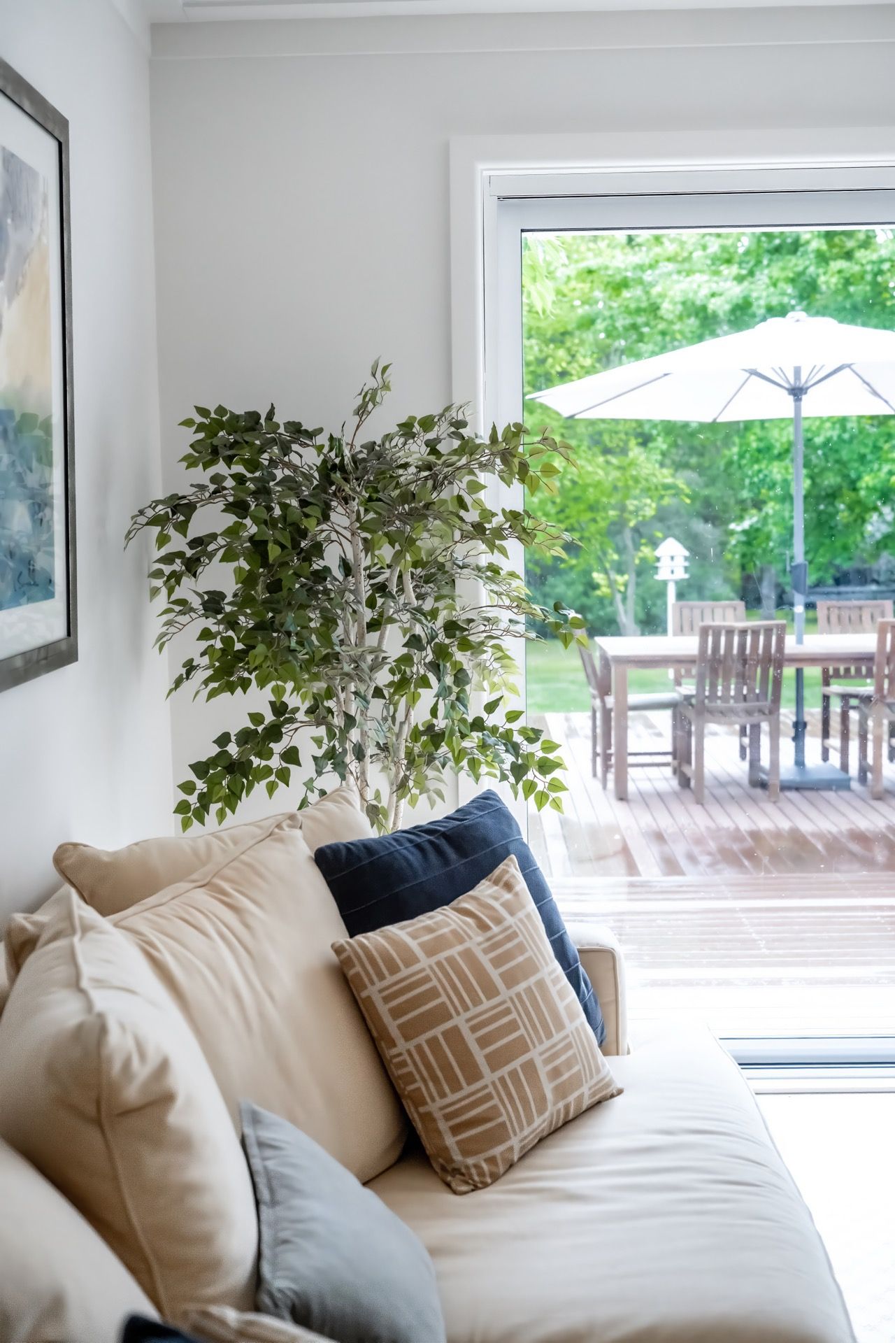 Bright Living Room With Beige Sofa, and Potted Plant — Prime Built in Bowral, NSW