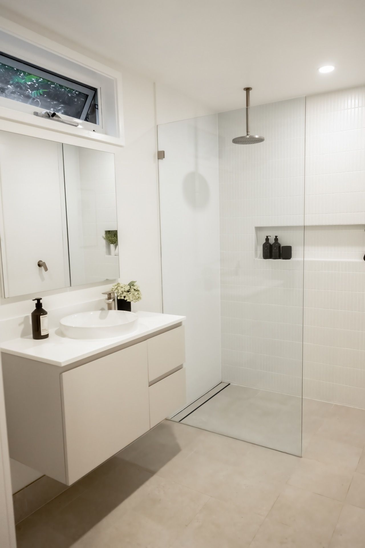 Modern White Bathroom With Wall-mounted Vanity — Prime Built in Bowral, NSW