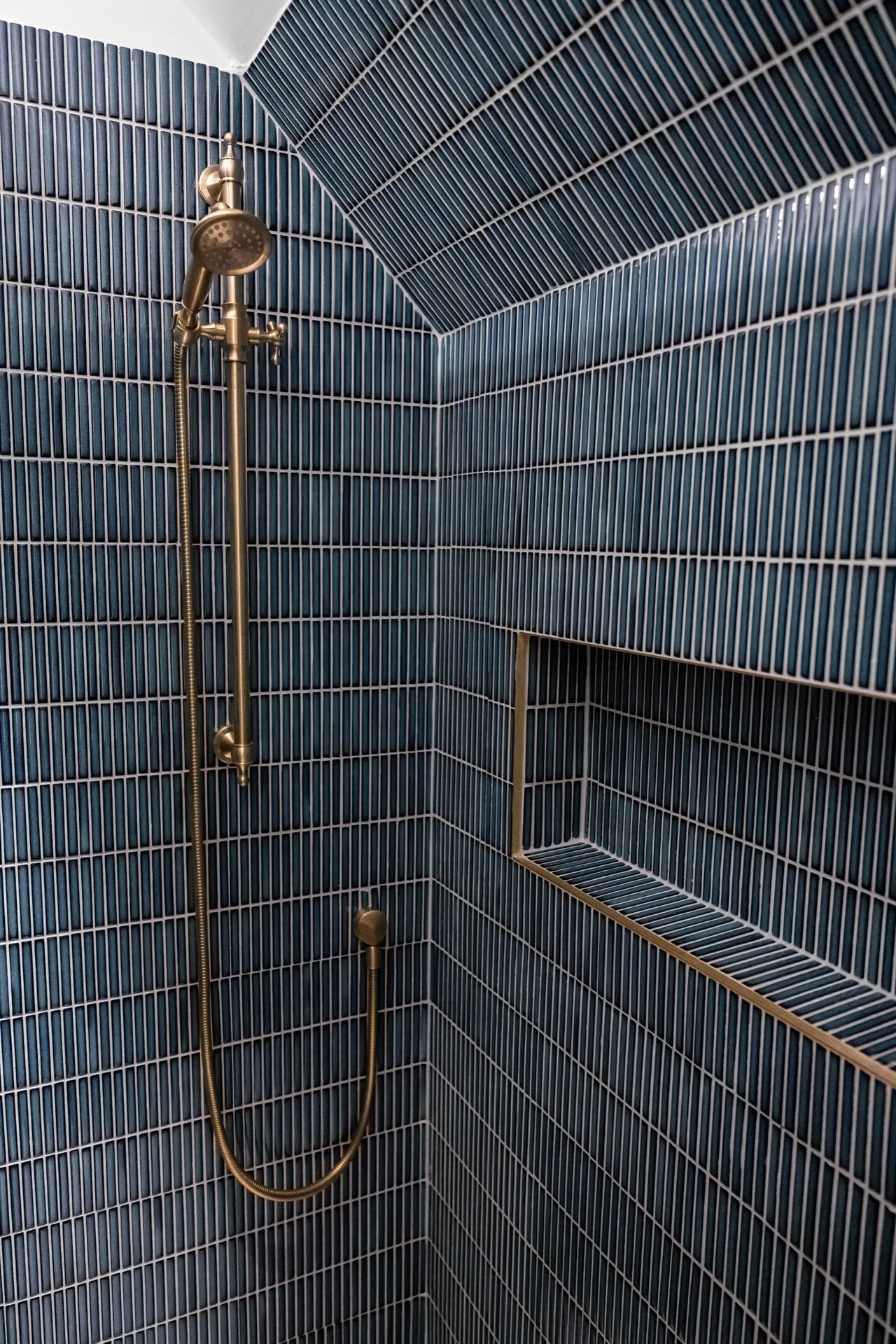 Shower Fixtures in a Tiled Blue Shower Stall — Prime Built in Bowral, NSW