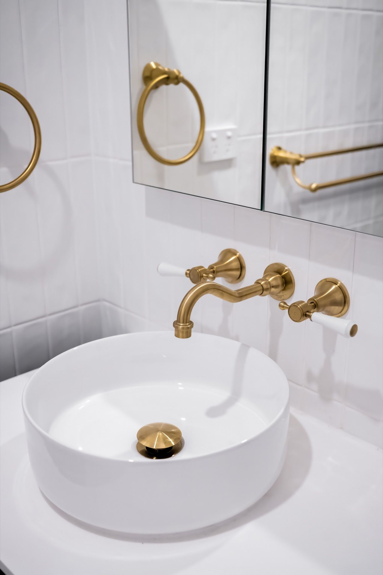 White Bathroom Sink With Gold Faucet — Prime Built in Bowral, NSW