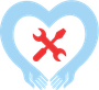 A heart with a wrench inside of it