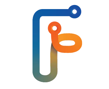 Find a Ride A stylized letter 'F' formed by a blue and orange circuit-like path with two circular connection points.