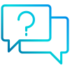 Two overlapping blue chat bubbles with a question mark icon