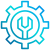 Blue gear icon with a wrench inside a circle, representing tools or maintenance