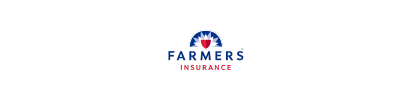 Farmers Insurance logo: blue and red stars arc above the word