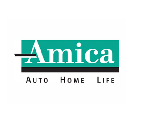 Amica logo with teal box:
