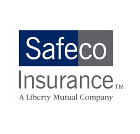 Safeco Insurance logo with text in white on a blue and gray background;