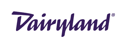 Dairyland logo in a purple handwritten font on a white background.
