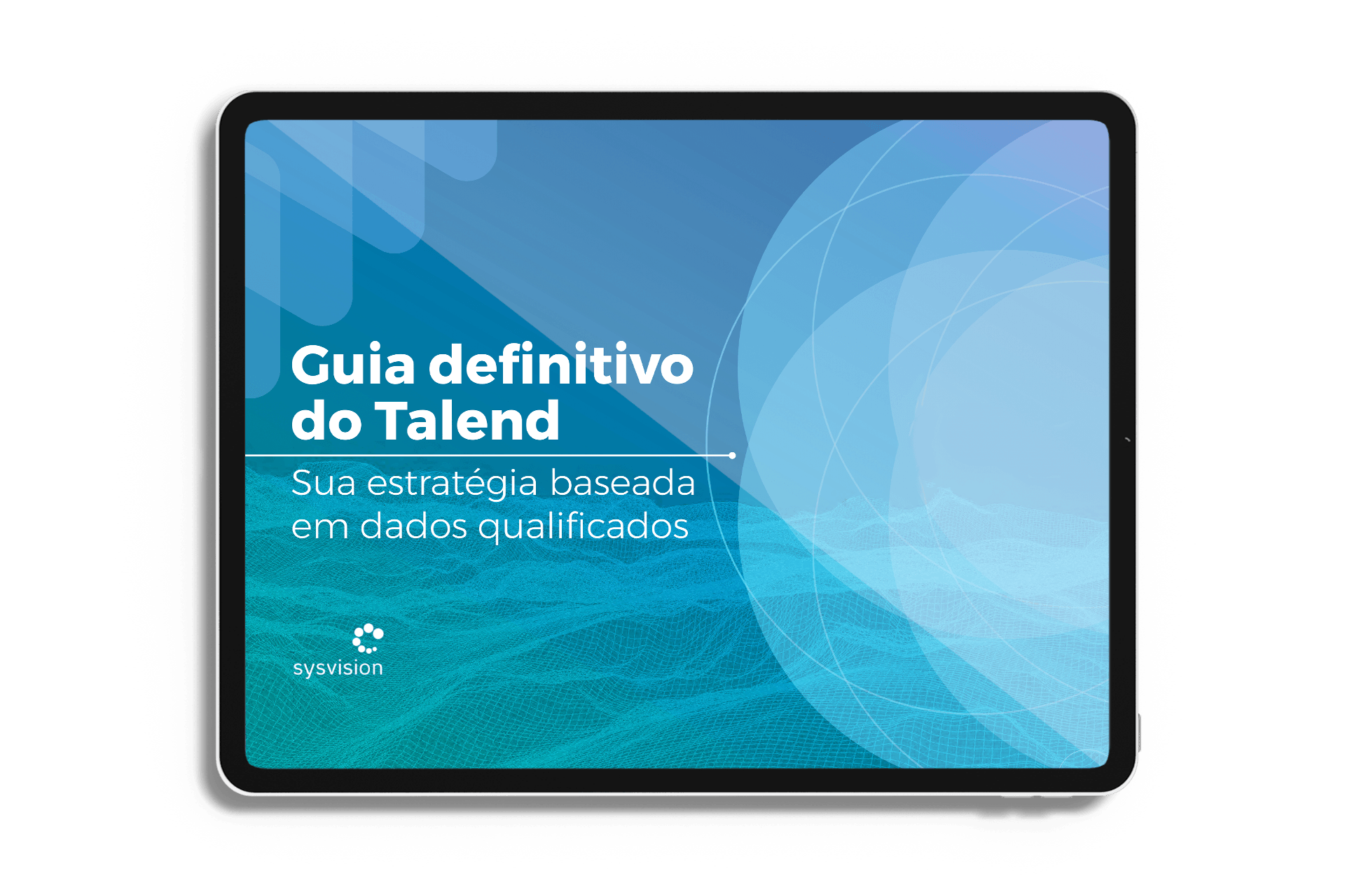 Um tablet com fundo azul e as palavras