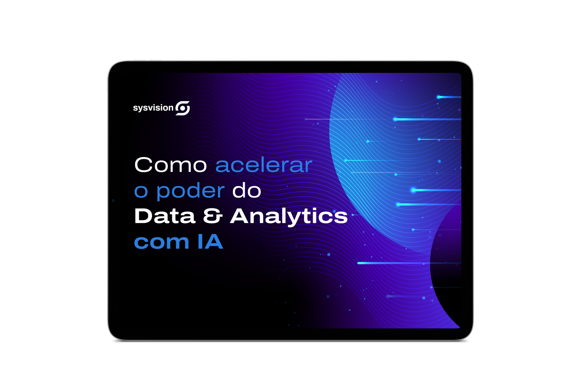 Um tablet com fundo roxo e as palavras
