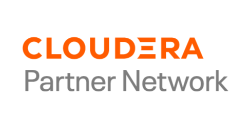 O logotipo da rede de parceiros da cloudera é laranja e cinza em um fundo branco.