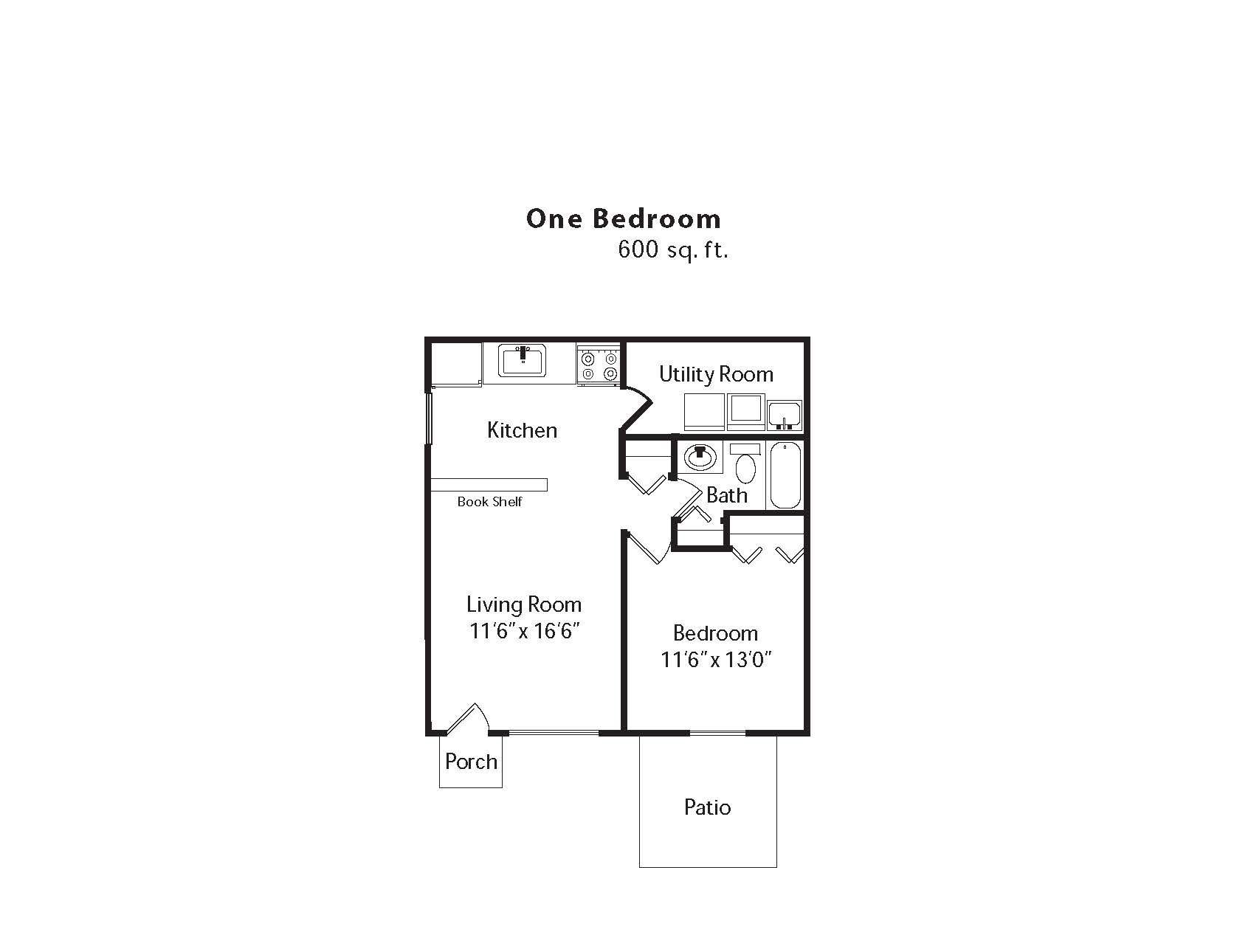 A black and white floor plan of a small apartment.