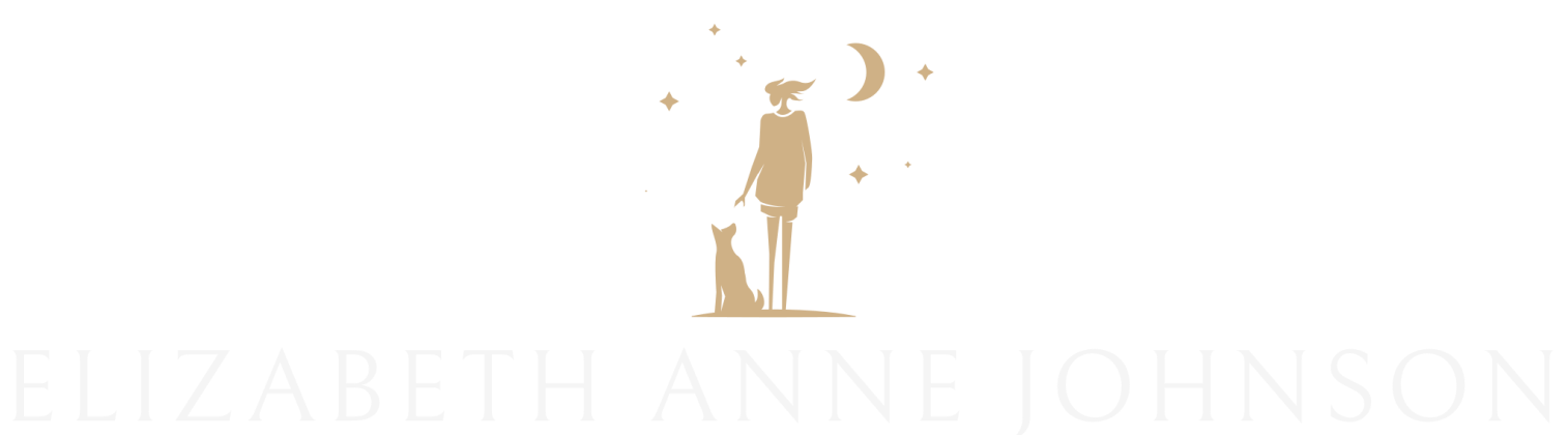 Logo: Silhouette of a person with a cat, stars, and moon above text 