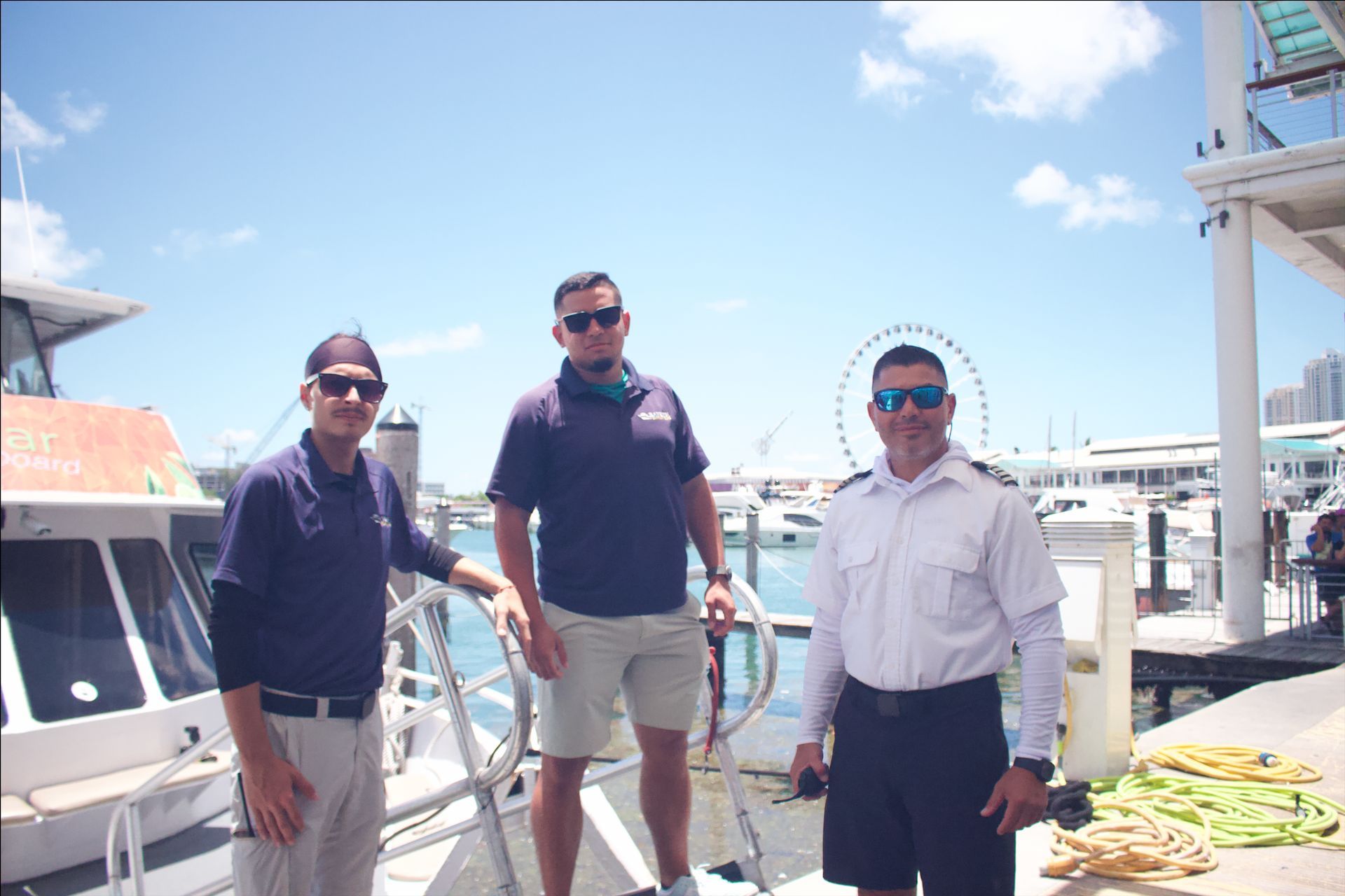 the Miami Skyline Crew waiting for you to board the Bay Breeze