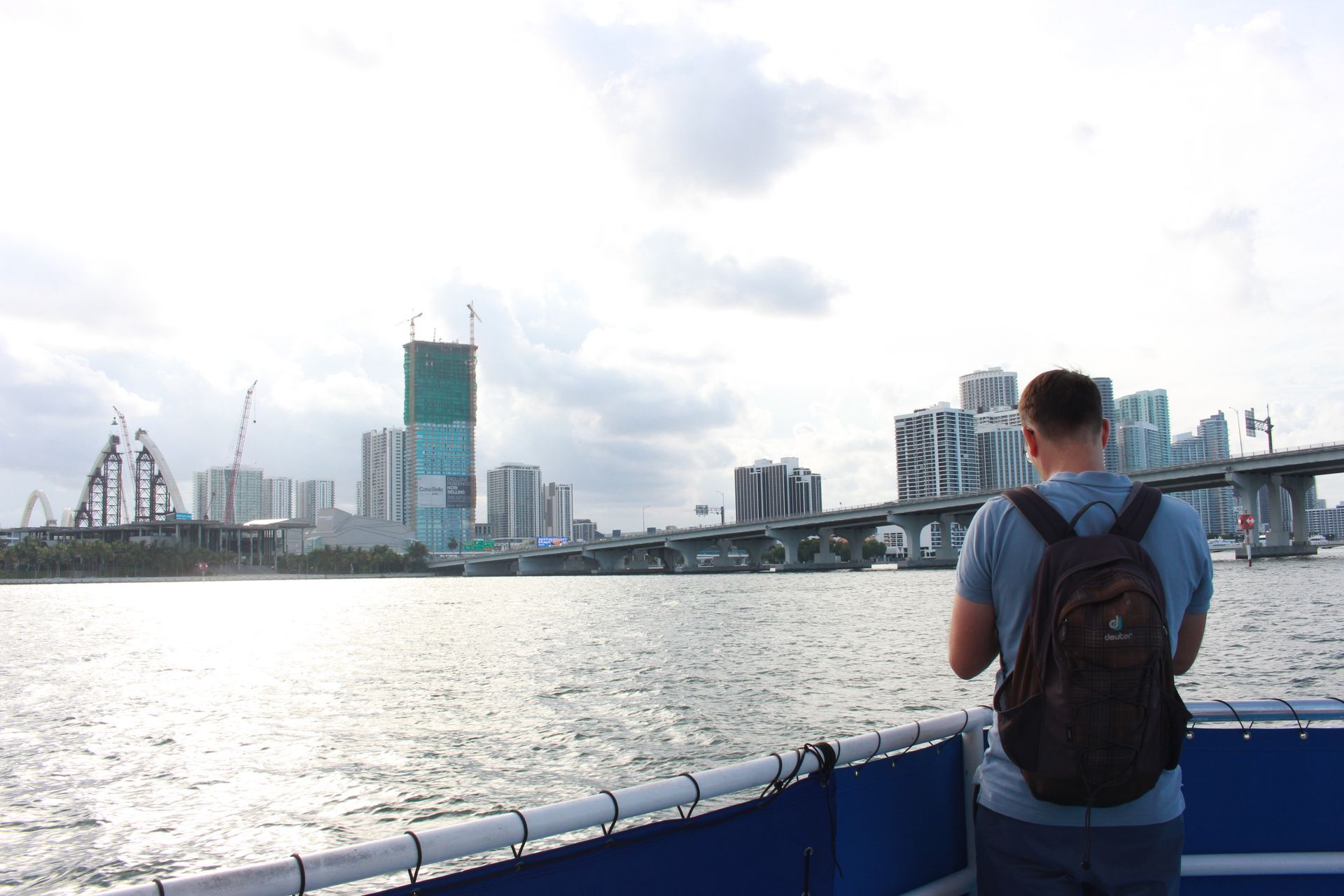 Miami Skyline Boat Cruise Departure time during the afternoon, passenger looking at the Miami Skyline