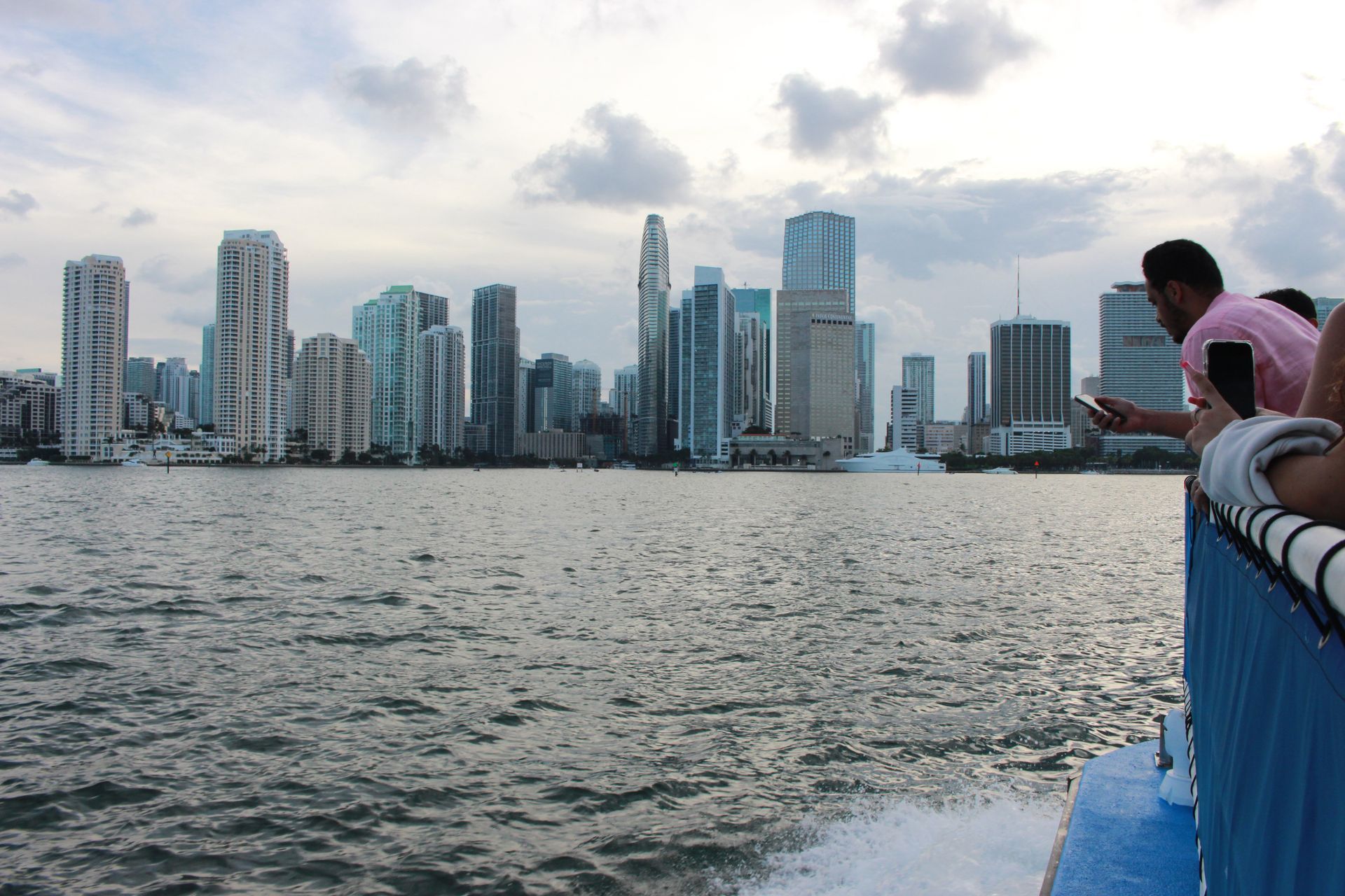 the Miami Skyline seen in the front of the Miami Boat ride, departs daily from Downtown Miami