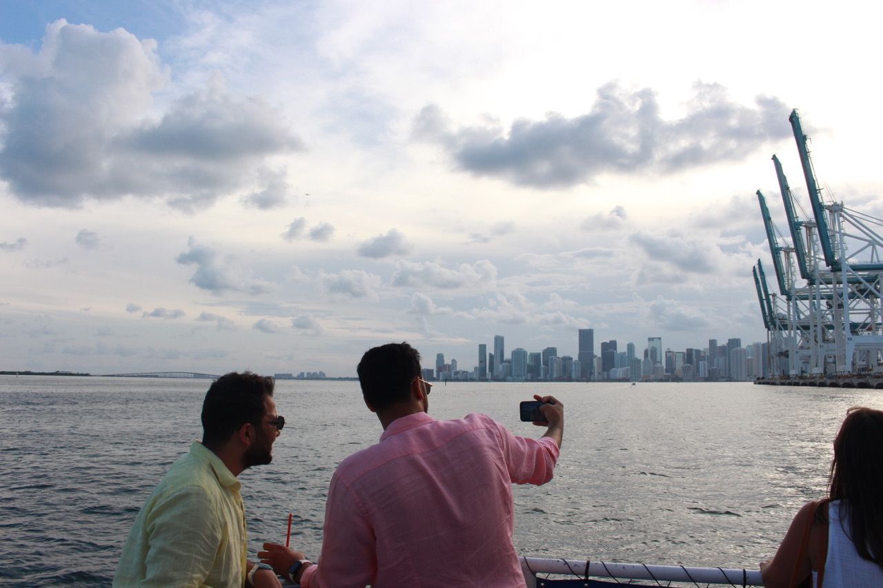 Guest enjoying the Skyline of Miami on the Bayside Skyline Boat tour