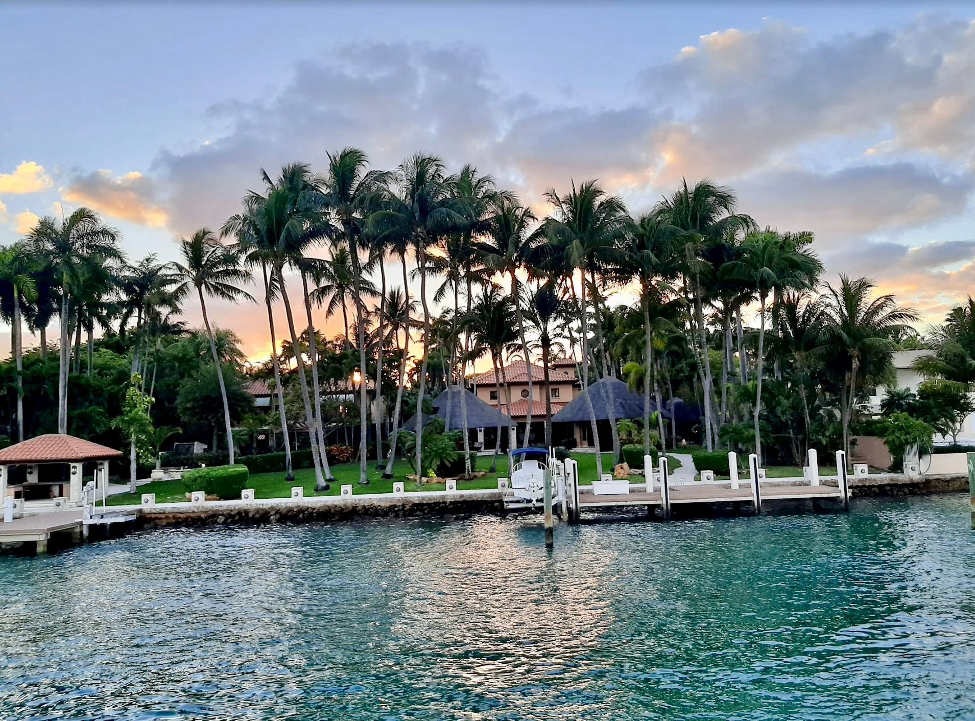 Miami Beach, fisher island, on a sightseeing cruise, enjoying the Downtown Miami Skyline from Miami Beach.