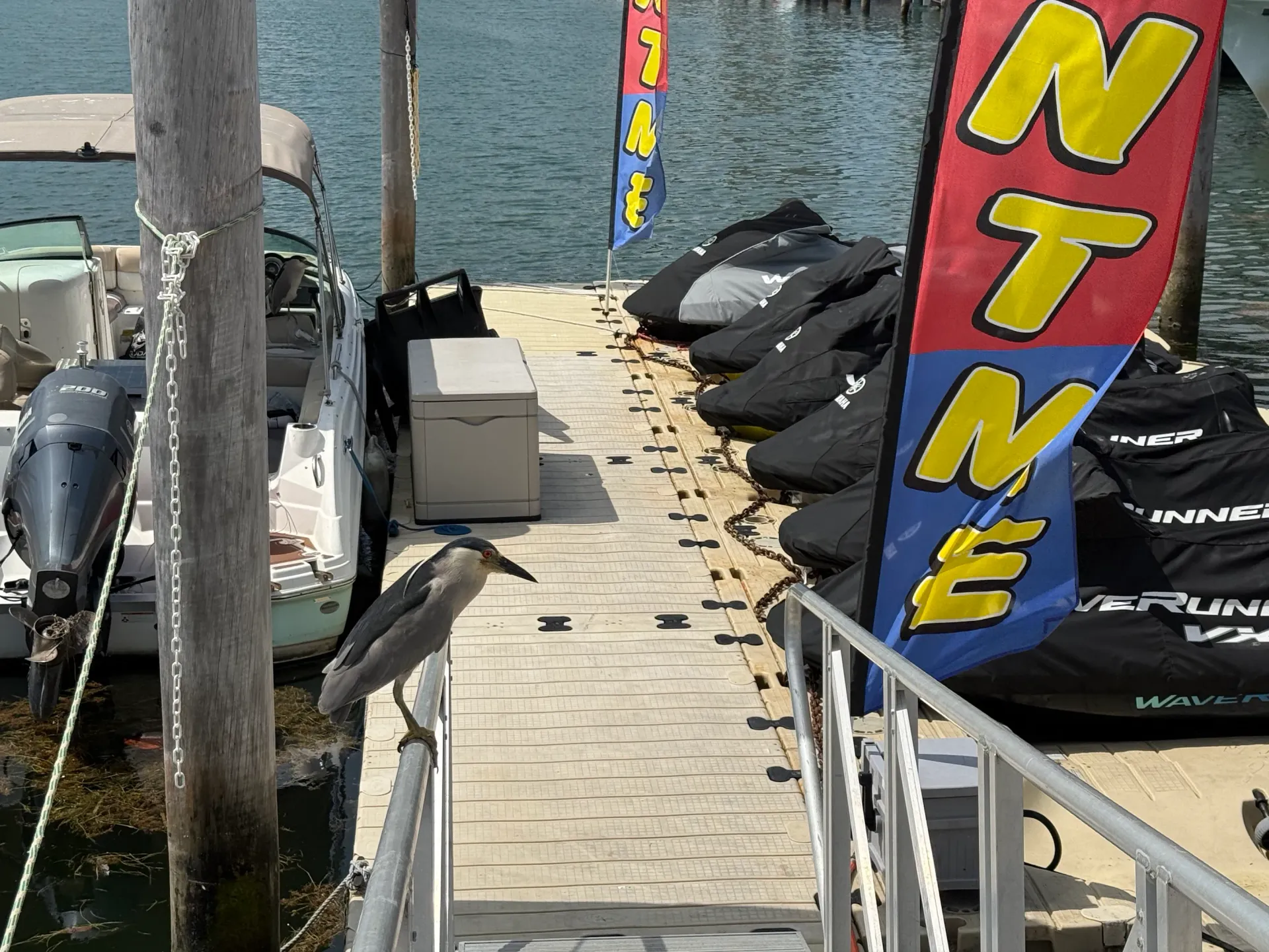 Bayside jet ski dock in Miami with Yamaha WaveRunners ready for rentals
