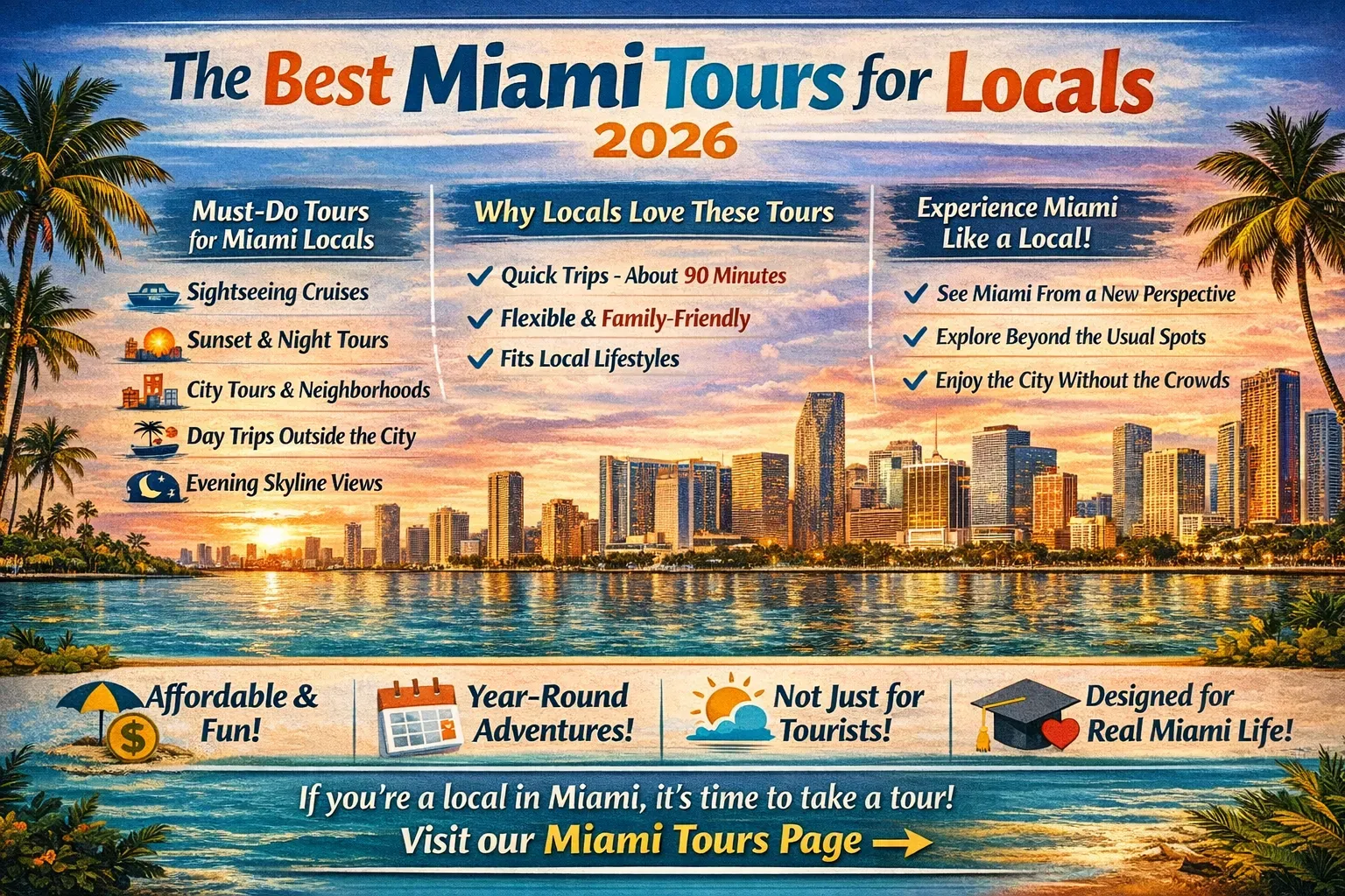 Best tours in Miami for locals in 2026 featuring the Miami skyline and sightseeing experiences created for Miami residents.