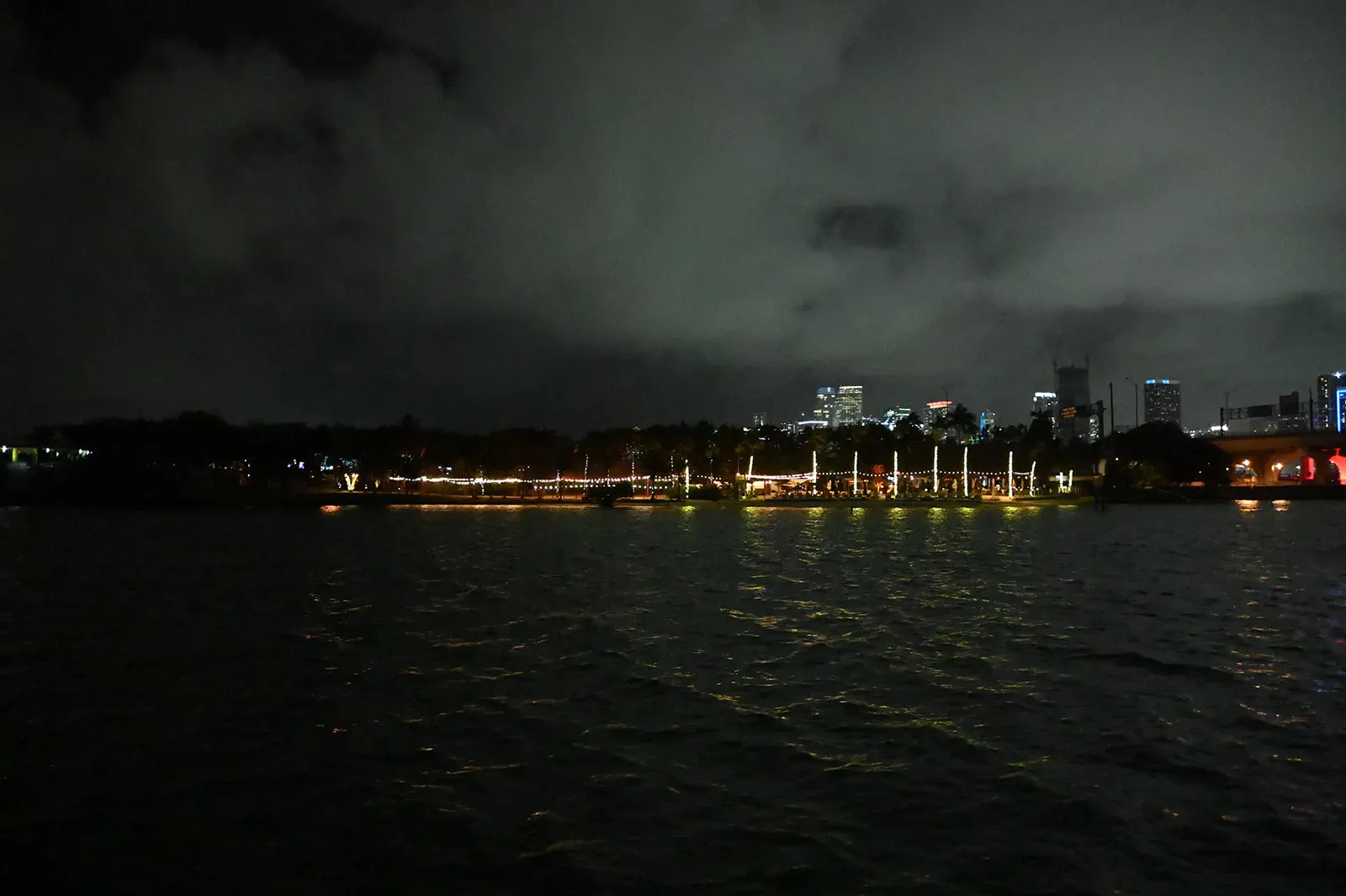 Nighttime views of Biscayne Bay during a relaxing Miami sightseeing cruise after dark