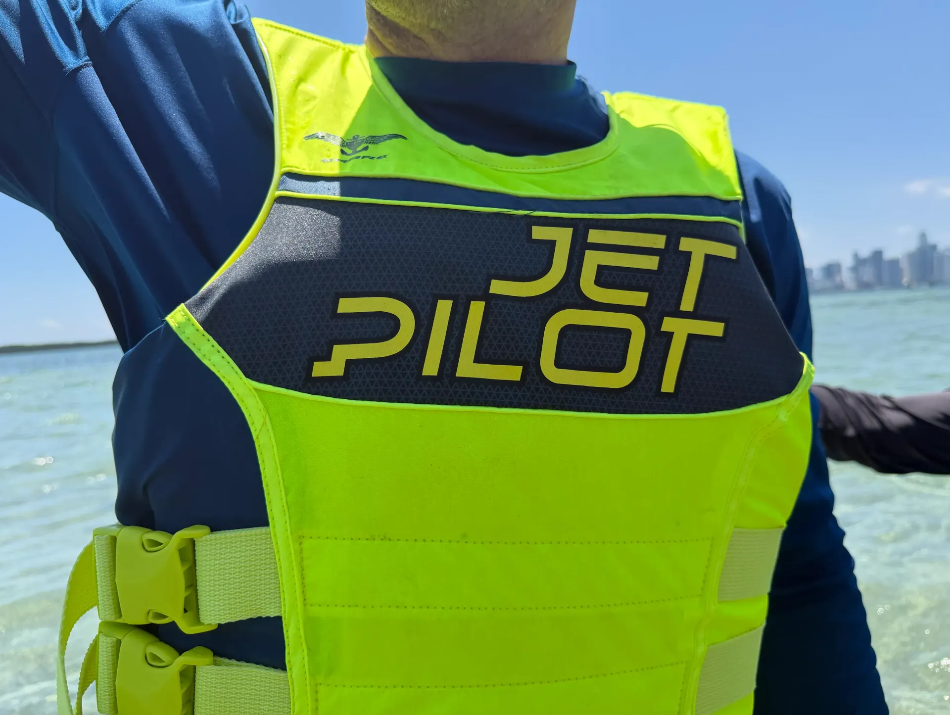 Professional Jet Pilot tour guide wearing safety gear during a Miami jet ski adventure