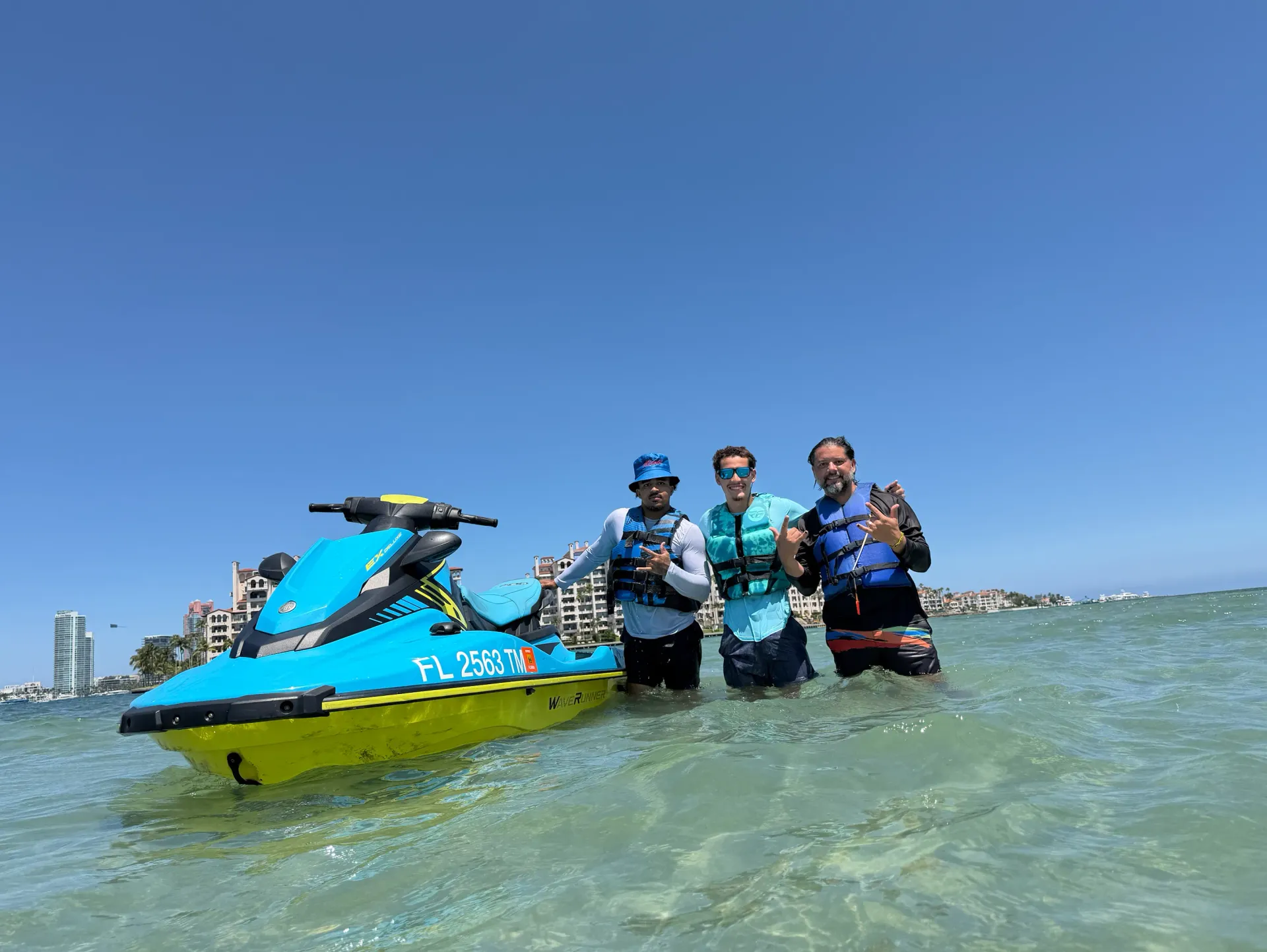 Guests enjoying a Miami Jet Ski Rental guided tour experience on Biscayne Bay near Downtown Miami