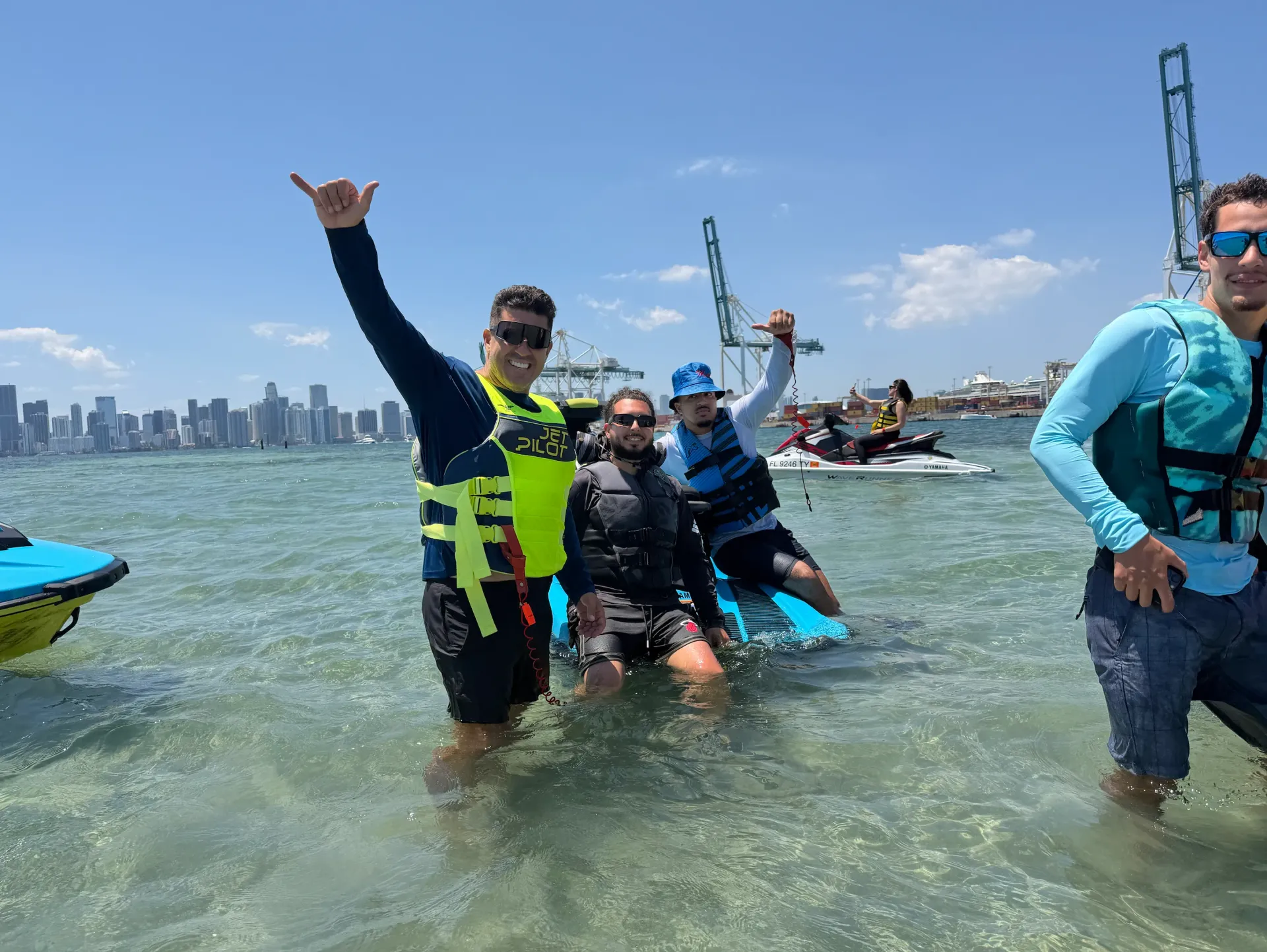 Tour guide leading guests during a guided Miami jet ski experience near the Downtown Miami waterfront