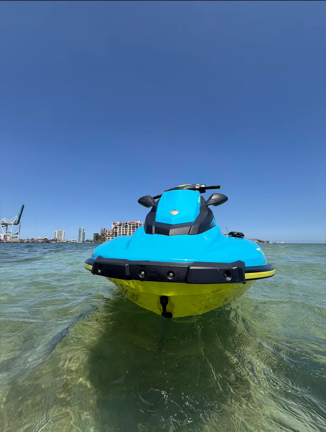 Jet ski floating near the Port of Miami and Fisher Island during a Miami Jet Ski Tour in Biscayne Bay