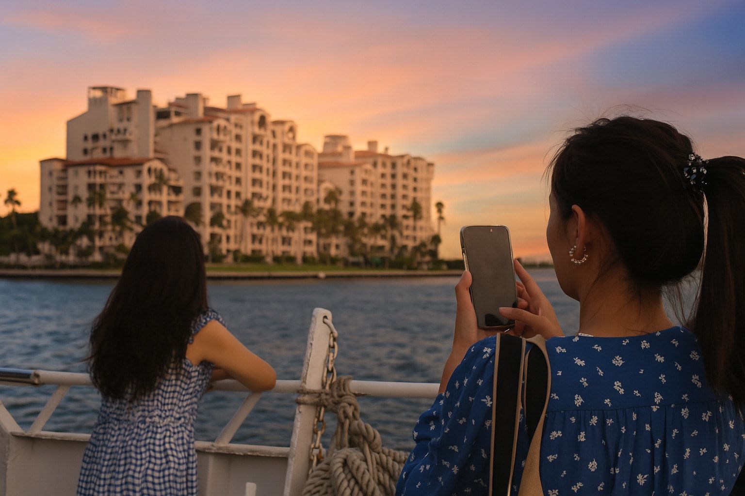 Miami Sunset Cruise passing by Fisher Island