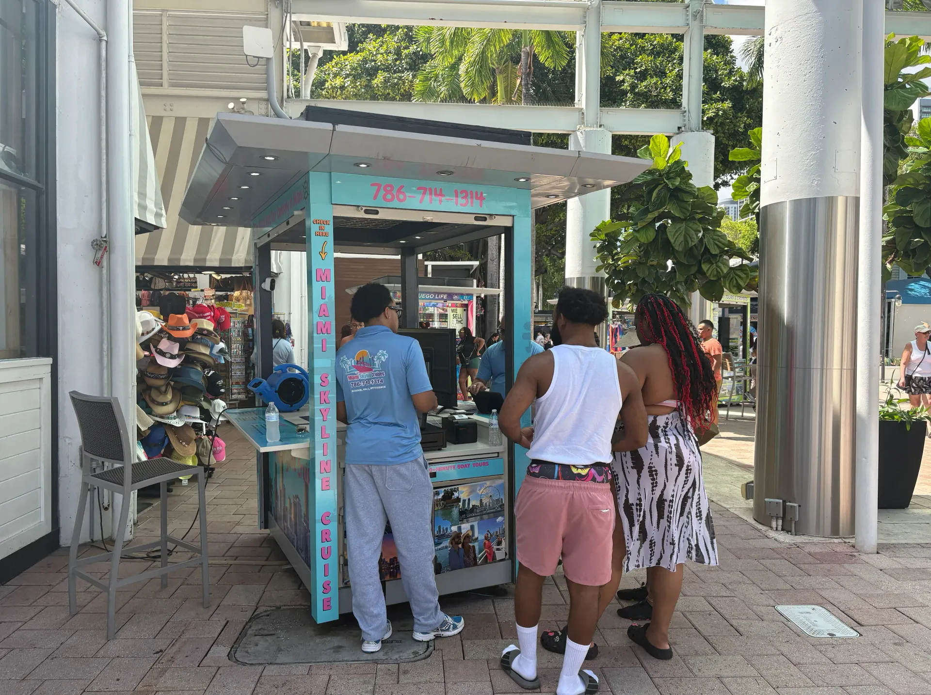 Skyline Cruises kiosk inside Bayside Marketplace where guests check in before their Miami tour.