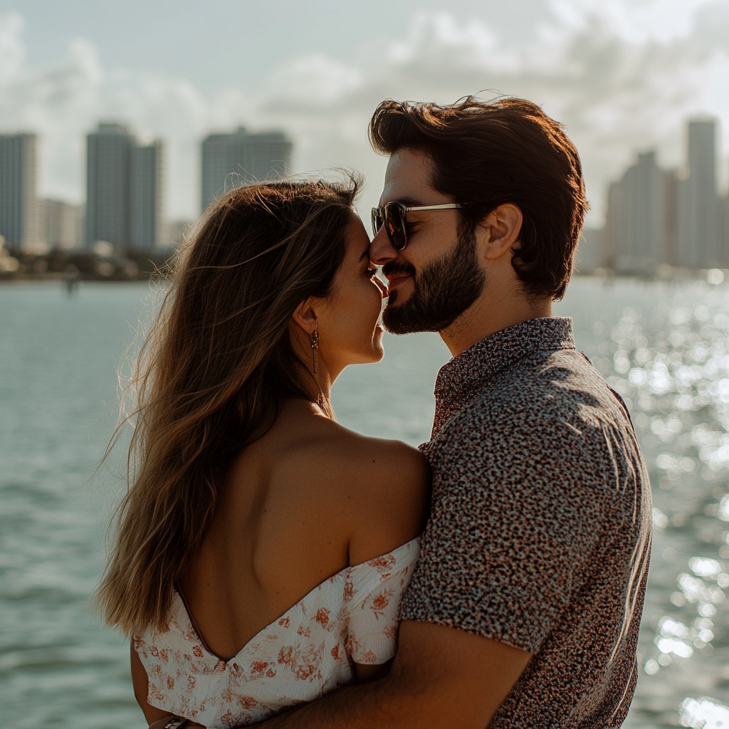 Couples posing during a romantic evening on a Skyline Cruise in Miami.
